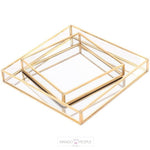 Load image into Gallery viewer, Glass Gold Tray Jewellery Table Accessory &amp; Makeup Organiser Home &amp; Living Moradabad Set of 2 Trays 
