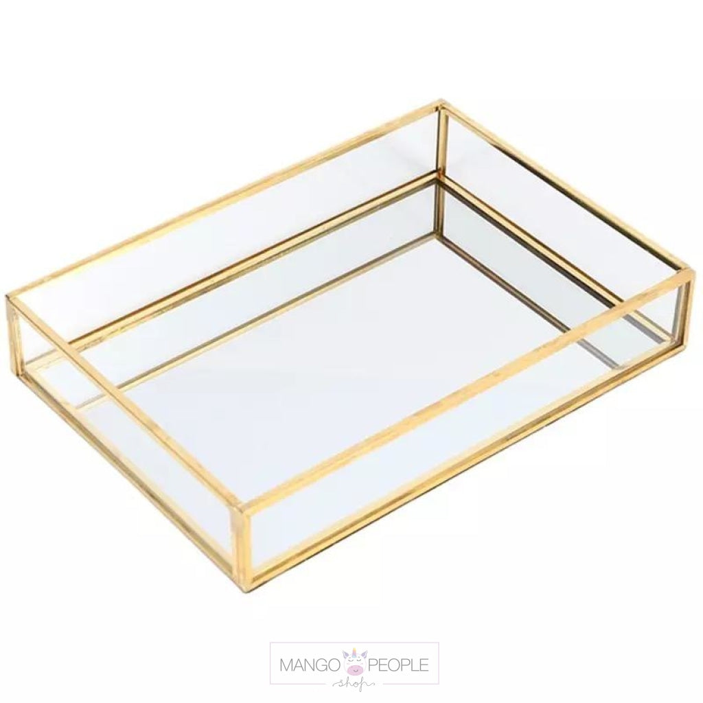 Glass Gold Tray Jewellery Table Accessory & Makeup Organiser Home & Living Moradabad Single Tray 