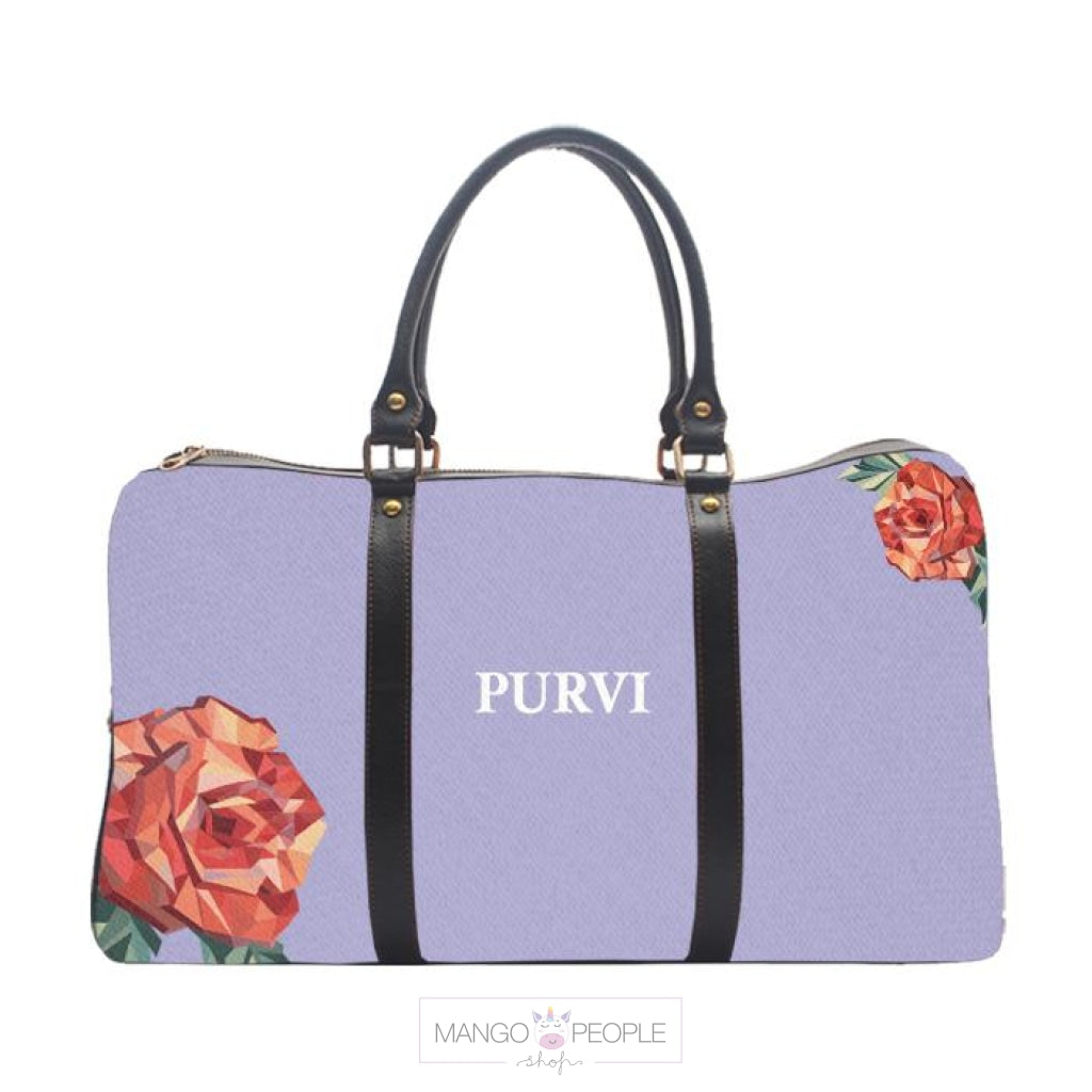 Monogram Personalised Rose Pattern - Lilac Duffle Bag UrbanHand Black 