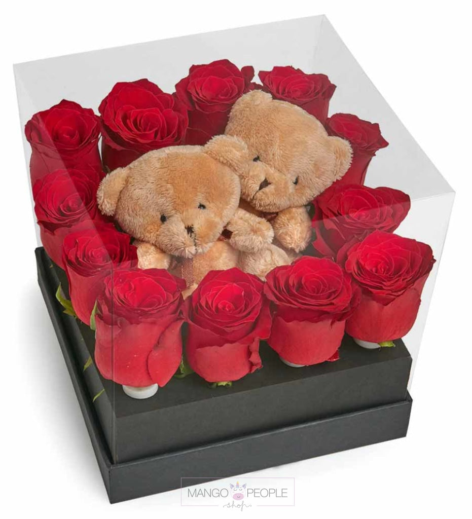 Pretty Roses and Teddy Gift Box Fresh Flowers Mango People Flowers 