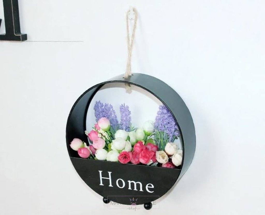 Round Shape Free Stand Cum Wall Hanging Flower Decoration-Black HOME Peppy Basket 