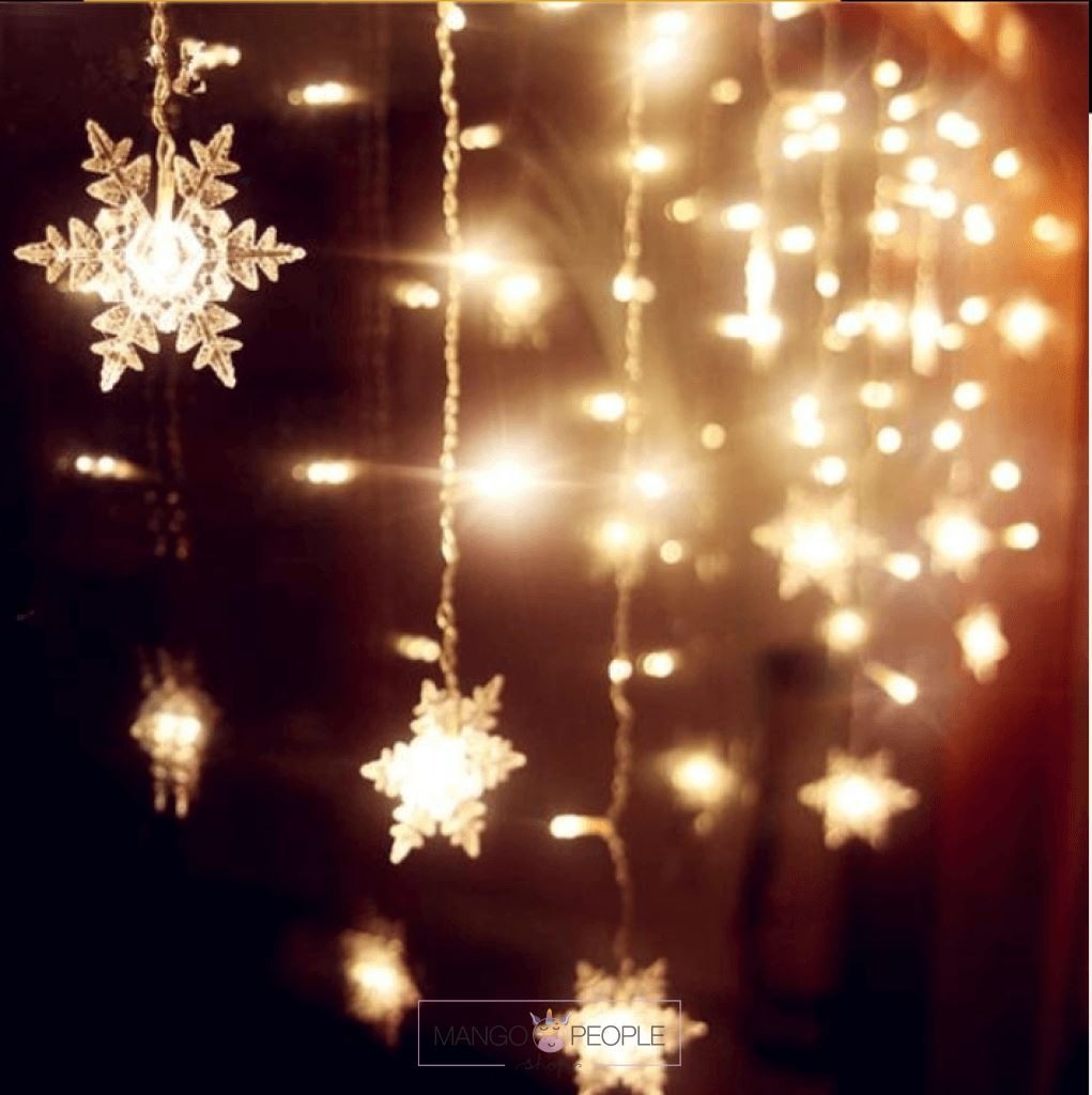 Snowflake Icicle Curtain Lights | Warm White String Light Chronos Lights 