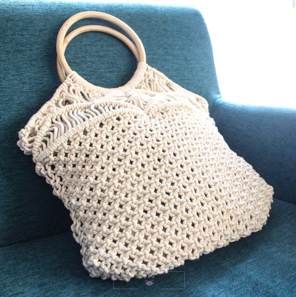 Vintage Macrame Boho Bag with Wooden Handles Bags/Clutch Pitonia 
